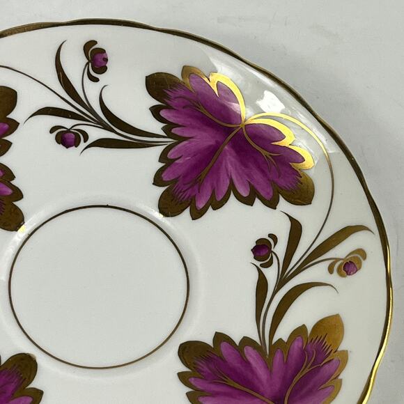 Copelands Grosvenor China England Teacup Saucer Set Purple Floral Gold Trim - Picture 15 of 15